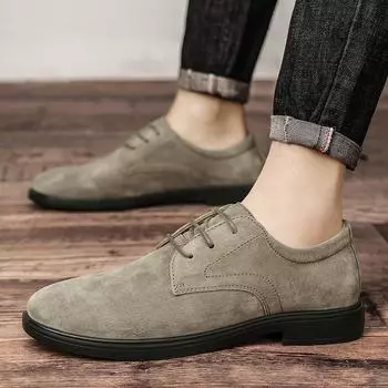 2025 new business casual retro men s leather shoes first layer pigskin suede British Korean version of casual Shoes 38 хаки