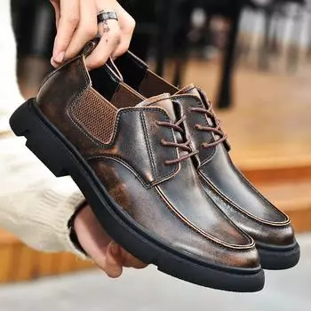 2025 new business men s shoes, cowhide leather shoes fashion trendy shoes, single shoes large size leather shoes Shoes 38 чёрный