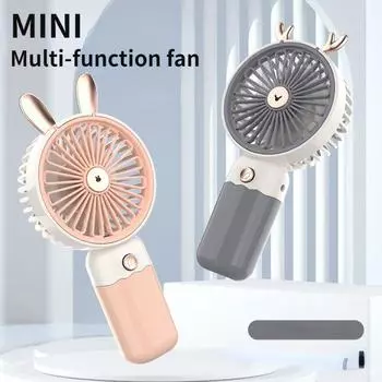 2025 New Cartoon Cute Mini Fan USB Charging Student Kids Portable Holding Big Wind Fan серый