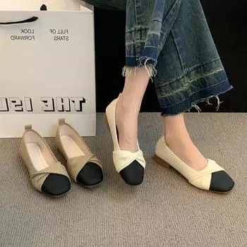 2025 new casual flat-bottomed Doudou single shoes women s spring skirt square head shallow mouth soft sole grandma shoes ladyshoes 35