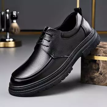 2025 new casual leather shoes, retro leather surface, breathable and light, lazy one-pedal fashion trend, platform trendy shoes for men 38