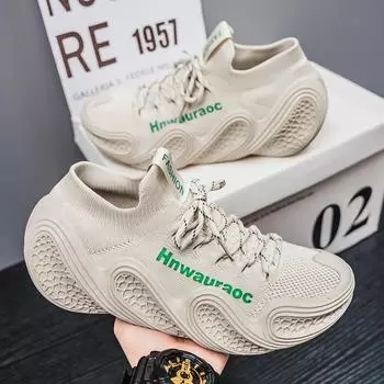 2025 new casual men s shoes flying woven shoes fashion socks shoes simple platform trendy shoes versatile breathable sports shoes men 39 чёрный