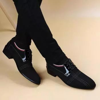 2025 new cloth men s shoes leather shoes men s breathable British casual business formal men s canvas shoes 38 чёрный