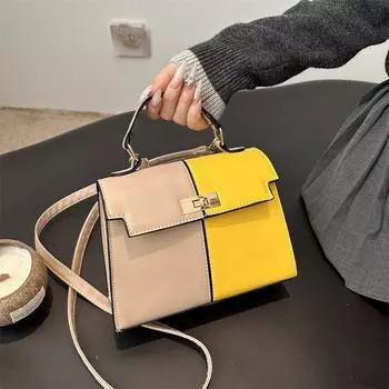 2025 New Color-Block Shoulder Bag Commuter Handbag Premium Metal Lock Crossbody чёрный