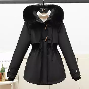2025 new cotton jacket hooded detachable fur collar versatile shows thin foreign style female Korean version of Chinese style jacket M