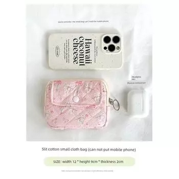 2025 New Cute Cartoon Print Zipper Coin Purse Women s Portable Mini Wallet ID Storage Bag Pink White Rabbit