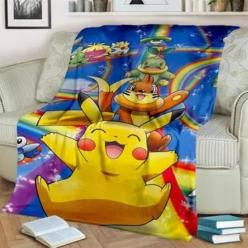 2025 New Cute Pikachu Pokemon Cartoon Gift Soft Plush Blanket,Flannel Throw Blanket for Living Room Bedroom Bed Sofa Cover Kids 50x60in
