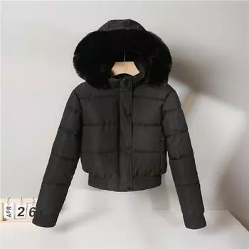 2025 new down cotton jacket women s winter short thickened cotton jacket Korean version loose hooded small padded jacket trend M