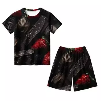 2025 New Euramerican Kids Boys Girls Graffiti Pajamas Cute Cartoon Print Short Sleeve T-Shirt Tops with Shorts Toddler Clothing Sets S