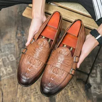2025 new European and American business large size Munch shoes men s Korean version retro crocodile pattern leather shoes 38 чёрный