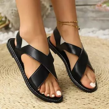 2025 new European and American large size cross with flat sandals women s open-toed beach cool slippers sandals foreign trade 36 светло-коричневого