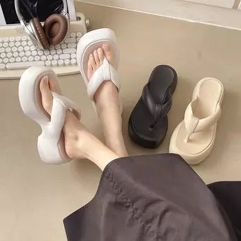 2025 new eva women s shoes increase the height of seaside beach soft-soled flip-flops women wear cool slippers in summer 36-37 белый