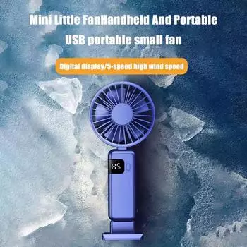 2025 New Fan Fold Wireless Outdoor Dormitory Portable USB Rechargeable 5th Gear Mini Fan with Base for Family Handheld Fan синий