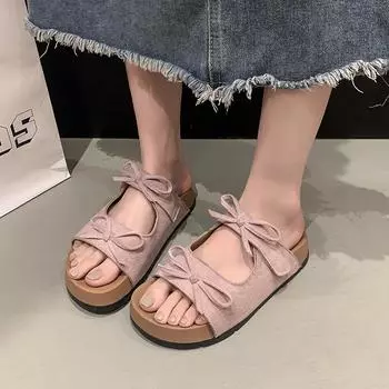 2025 new fashion bow platform slippers retro British cool slippers Mary Jane one-pedal slippers 35 розовый