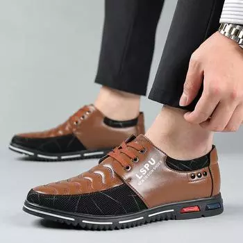 2025 new fashion casual leather shoes trend large size lace-up work shoes foreign trade daily middle-aged and elderly men s shoes 48 38 чёрный