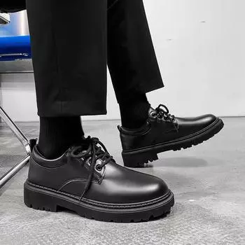 2025 new fashion trend versatile teenage students mainly promote popular classic small leather shoes lace-up Korean version of trendy shoes 39 чёрный