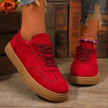 2025 New Fashion Versatile Solid Color Spring and Autumn Women s Sports Shoes Shallow Lace Decoration Outerwear Women s Shoes 36 красный