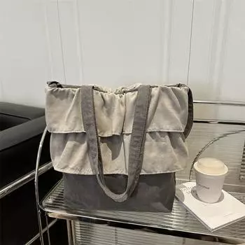 2025 new fashionable versatile shoulder messenger bag high-end solid color ruffle pleated tote bag серый