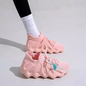 2025 new fly-woven Korean version of soft-soled versatile octopus couple shoes breathable sports shoes gym yoga shoes summer 35 розовый