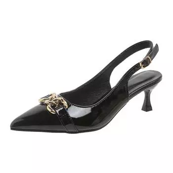 2025 new foreign trade European and American large size pointed bag head hollow one-word buckle women s fashion high-heeled sandals 35