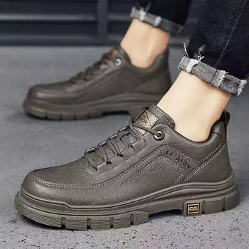 2025 new four-season lightweight dress shoes golf shoes non-slip soft-soled business casual leather shoes men s trendy shoes 39 чёрный