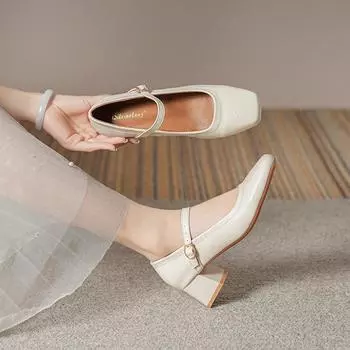 2025 new French low-heeled square head shallow mouth single shoes women s soft-soled flat shoes design sense niche spring and autumn style tide 35 чёрный