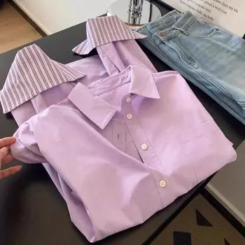 2025 New French style High Sense Purple Shirts Outerwear Women Early Spring Elegant Shirt Design Sense Long sleeve Top Purple M
