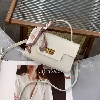 2025 New Genuine Leather Ladies Bags Women s Work Handbag Fancy Small Bag Send Mother Bag Shoulder Bag Messenger Bag Cream White(Leather tied silk scarf delivery)