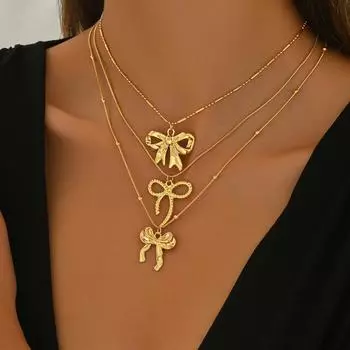 2025 new geometric style women s necklace niche bow design versatile collarbone chain multi-piece set