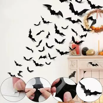2025 Новые наклейки на стену в виде летучей мыши на Хэллоуин 3D, черные наклейки на стену в виде летучей мыши, декор для комнаты, вечеринка, наклейки своими руками, ужасы на Хэллоуин, съемные летучие мыши