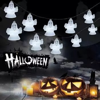 2025 New Halloween Day Decoration Room Decor LED String Lights White Ghost Outdoor String Lights Party DIY Light Navidad 675 1.5m 10balls USB белый