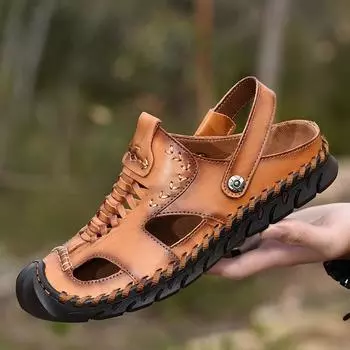 2025 new handmade breathable two-wear beach cowhide sandals 38 чёрный