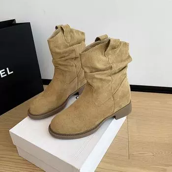 2025 new height increase 8cm Maillard Martin boots women s autumn models medium tube thin pile pleated retro women s boots 34