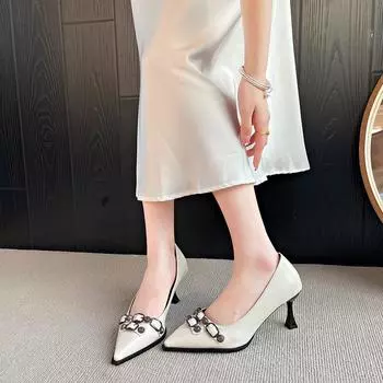 2025 new high-end French temperament silver beautiful high heels women s rivets pointed stiletto shoes 35