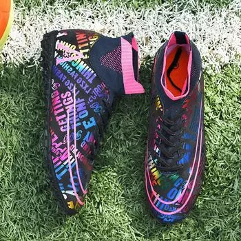 2025 new high-top football shoes student TF broken nail training shoes adult FG long nail mandarin duck shoes sports shoes 35 чёрный