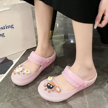 2025 new hole shoes women s trend versatile fashion outdoor wear indoor bag head cool slippers lazy shoes beach shoes women 35 бежевый