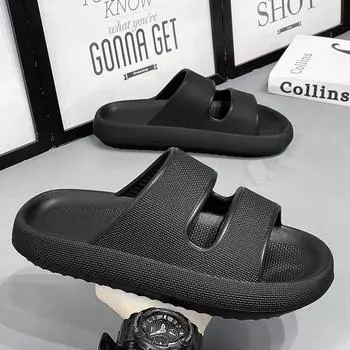 2025 new home slippers women and men summer light soft bottom cool home cool slippers couple bathroom mop 36 чёрный