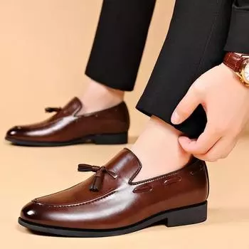 2025 New in Designer Style Dress Leather Shoes for Men Shoe Business Casual Slip on Wedding Party Black Plus Size 38-46 38 чёрный