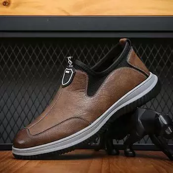 2025 New in Spring Men s Shoes Leather Original Sewing Man for Shoes Male Casual Leather Shoes Breathable Platform Loafers 39 чёрный