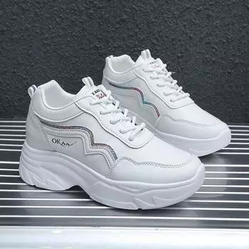 2025 new inner height increase dad shoes women s spring and autumn Korean version sports shoes soft sole travel running casual shoes 35 серебряный