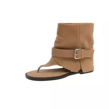 2025 new inner height increase medium tube cool boots women s belt buckle British style Roman sandals cover toe desert style 35