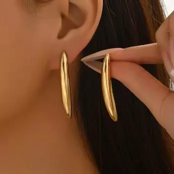 2025 new jewelry, geometric arc water drop design, metal earrings, versatile long stud earrings, women