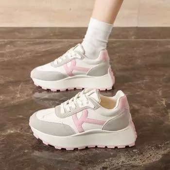 2025 new Korean version fashion shoes women s platform versatile round head casual dad cute sports shoes dopamine light 35 серый