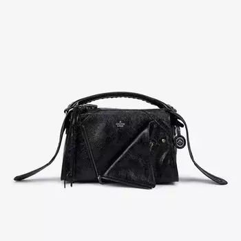 2025 New Lapel Bag Genuine Leather Large Capacity Tote Bag Women Pleat Arrow Bag Shoulder Shoulder Underarm Motorcycle Bag Classic black mini