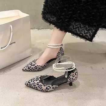 2025 new large size fashion pointed hollow one-word buckle women s high-heeled sandals 35