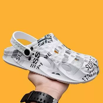 2025 new large size outdoor trend hole shoes fashion hollow casual cool slippers men breathable beach shoes men 39 чёрный