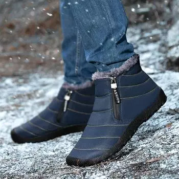 2025 new large size snow boots men s outdoor thickened warm cotton shoes zipper velvet winter men s shoes foreign trade 39 чёрный