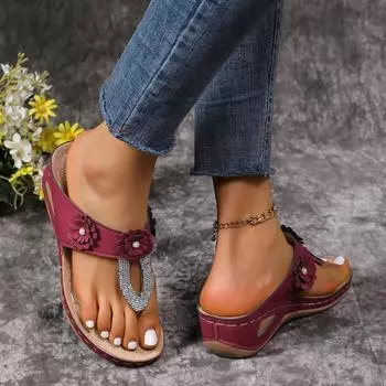 2025 new large size women s shoes handmade flower three-dimensional flower ethnic style herringbone slope heel platform sandals women 36 чёрный