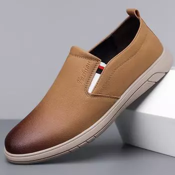 2025 new lazy one-pedal yellow-brown casual leather shoes men s wear-resistant thick-soled wear-resistant board shoes fashion loafers 38 коричневый