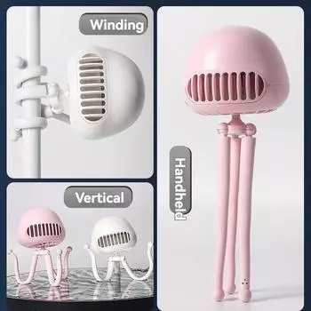 2025 New Leafless Octopus Small Fan Silent Baby Stroller USB Rechargeable Fan Portable белый